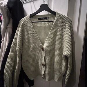 Vero Moda Light Sage Green Chunky Ribbed Button Cardigan